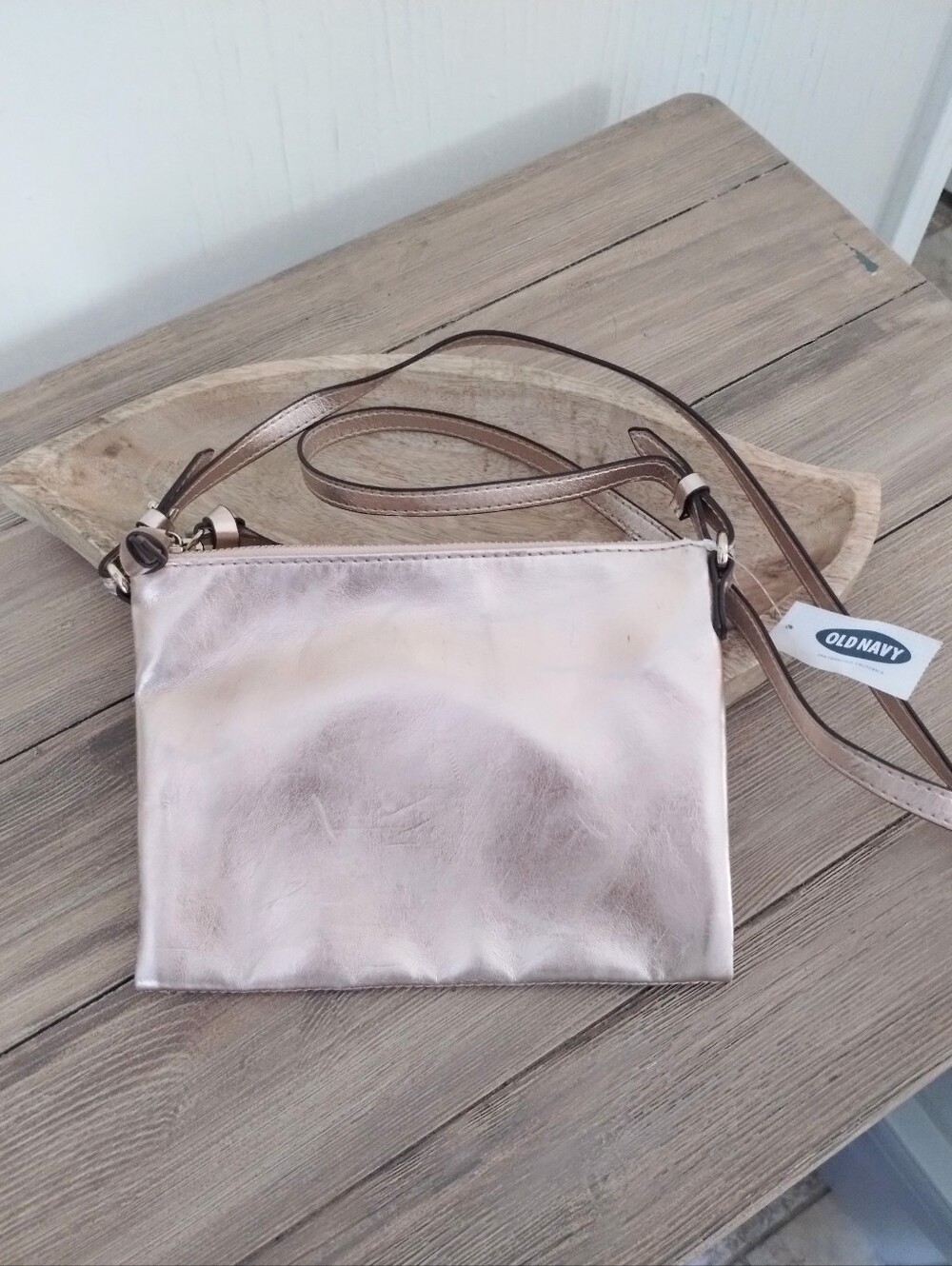 NWT Old Navy Metallic Pink Rose Double Zip Crossbody Bag